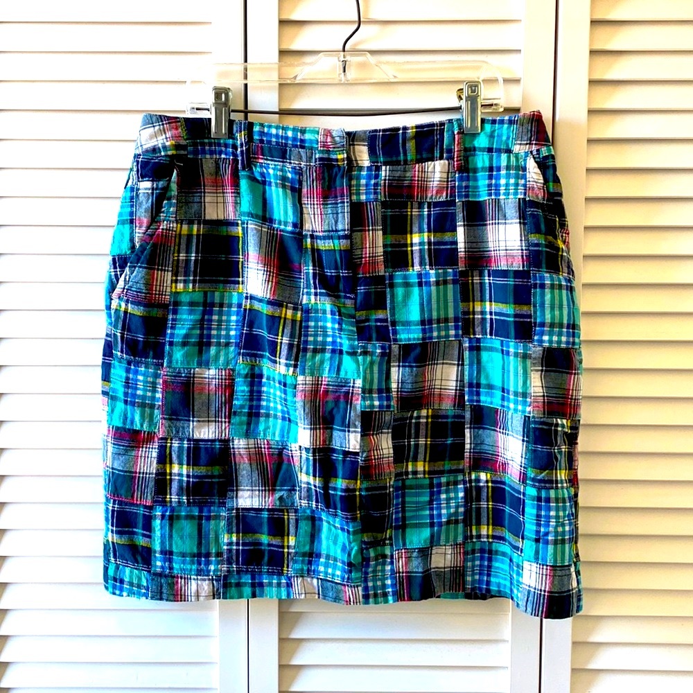 Larry Levine Teal Navy Plaid Patchwork Skirt